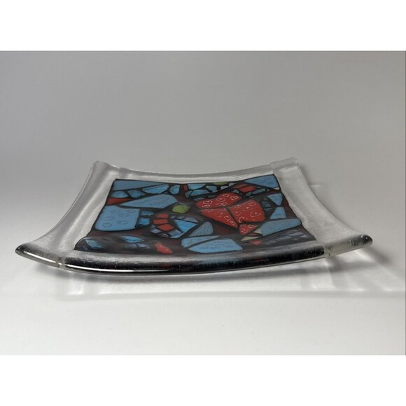Signed Studio Fused Art Glass Mosaic Stained Glass Style Plate - Picture 8 of 10